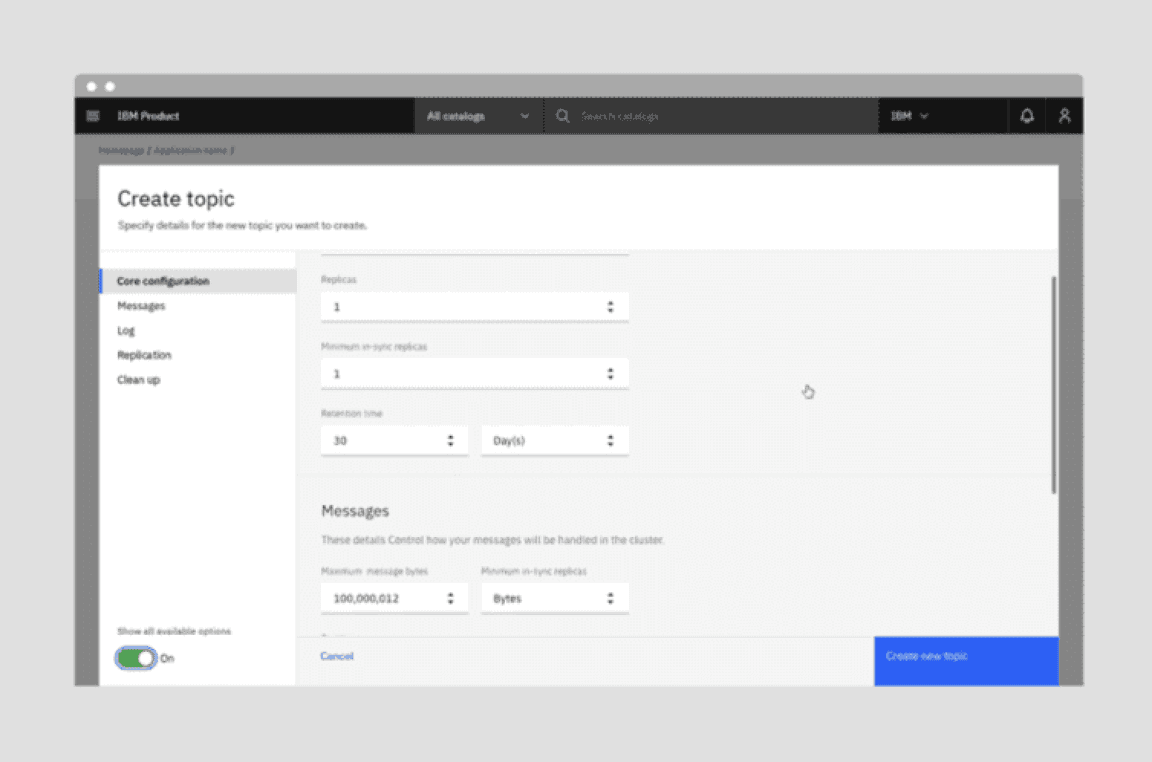 Wide tearsheet animated options toggle